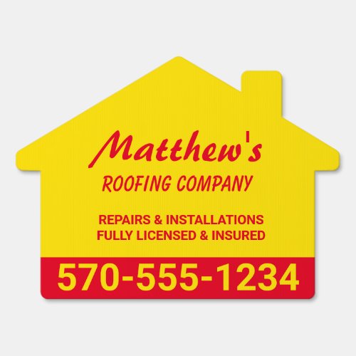 Yellow and Red Roofing Company Promotional Lawn Sign