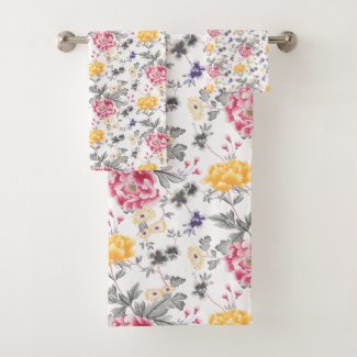 Yellow And Red Roses Bath Towel Set