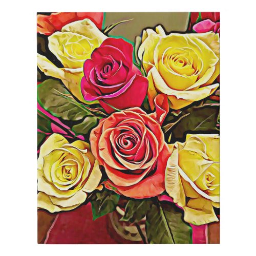 Yellow and Red Roses Still Life Art Faux Canvas Print