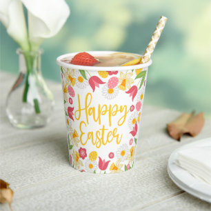 Yellow and Red Spring Floral Easter Brunch Paper Cups