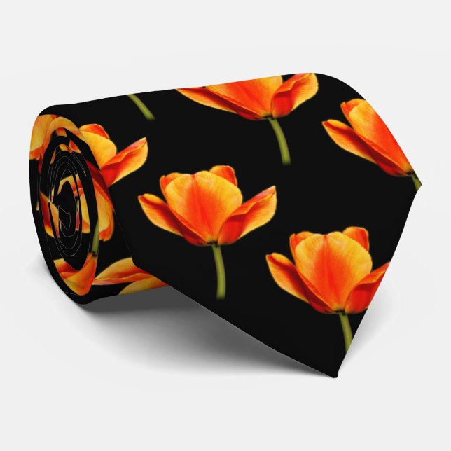 Yellow-and-Red Streaked Tulips Neck Tie (Rolled)