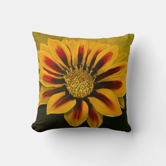 Yellow and red stripes Gazania flower Throw Pillow (Front)