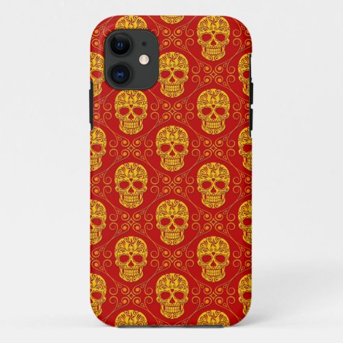 Yellow and Red Sugar Skull Pattern iPhone 11 Case