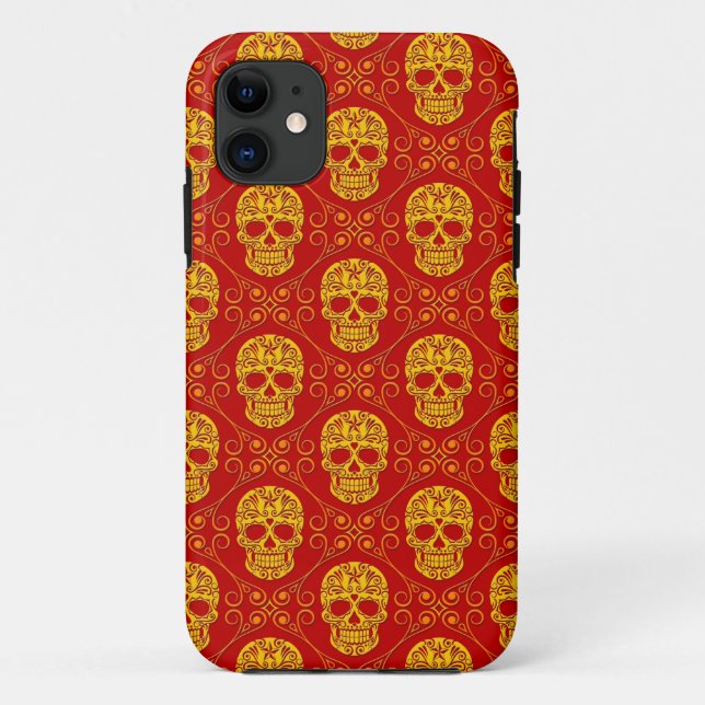Yellow and Red Sugar Skull Pattern Case-Mate iPhone Case (Back)