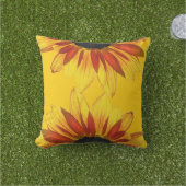 Yellow and Red Sunflower Floral Outdoor Pillow (Grass)