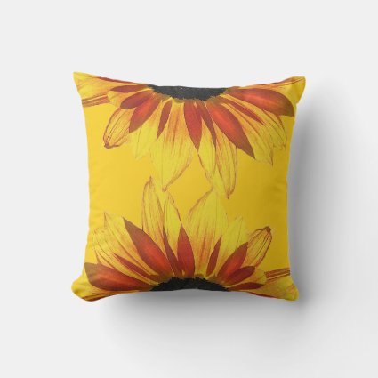 Yellow and Red Sunflower Floral Outdoor Pillow