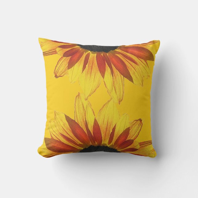 Yellow and Red Sunflower Floral Outdoor Pillow (Front)