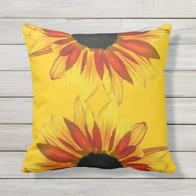 Yellow and Red Sunflower Floral Outdoor Pillow