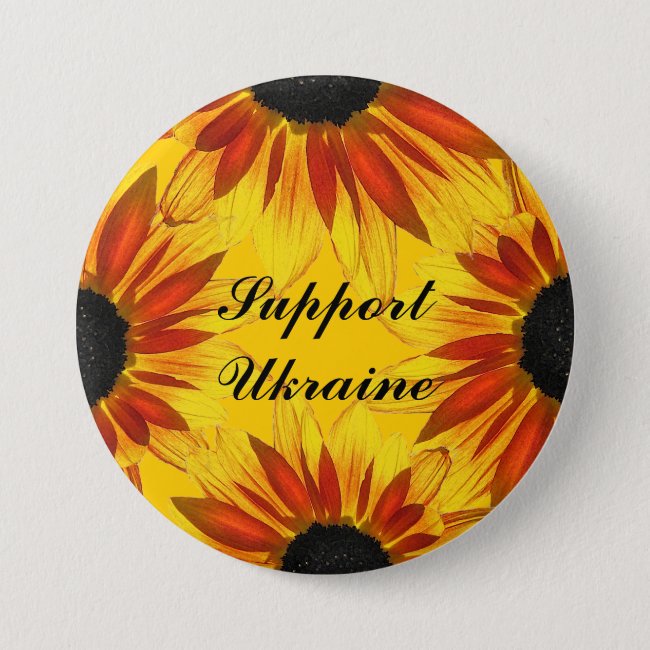 Yellow and Red Sunflower for Ukraine Button