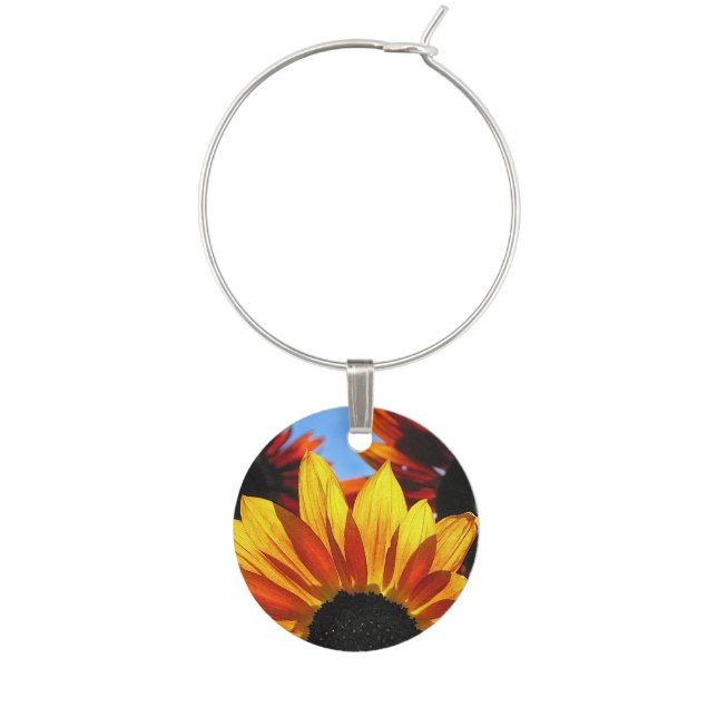 Yellow and Red Sunflower Garden Flowers Wine Charm (Front)