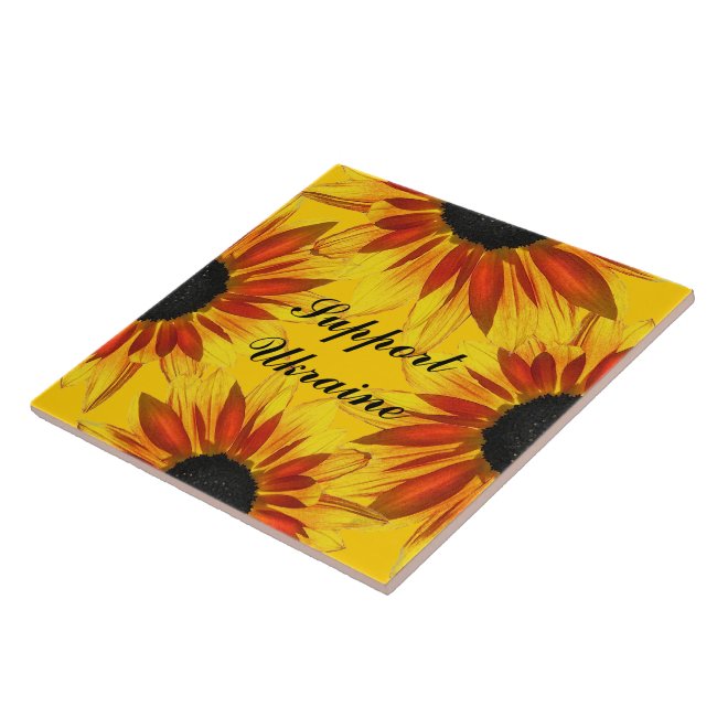 Yellow and Red Sunflowers for Ukraine Ceramic Tile