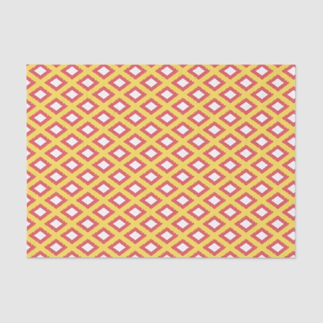 Yellow and Red Tribal Diamond Ikat Pattern Tissue Paper (Front)