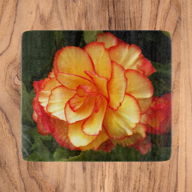 Yellow and Red Tuberous Begonia Floral Cutting Board (In Situ)