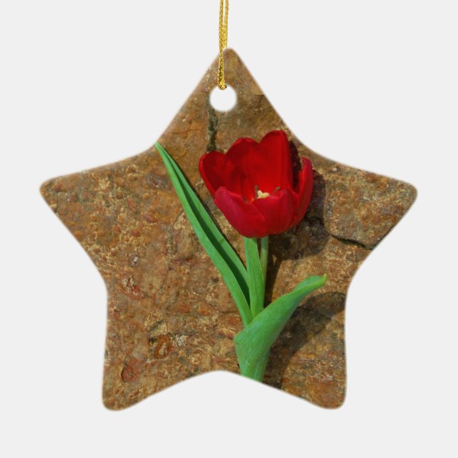 yellow and Red Tulip Ceramic Ornament (Front)