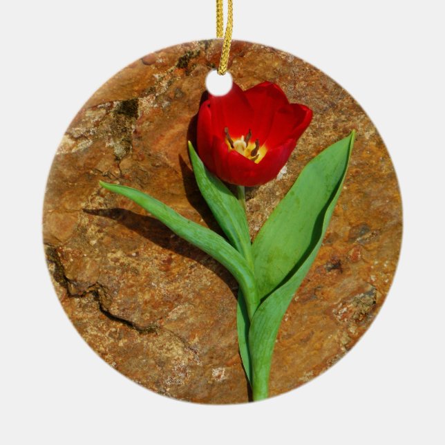 Yellow and Red Tulip Ceramic Ornament (Front)