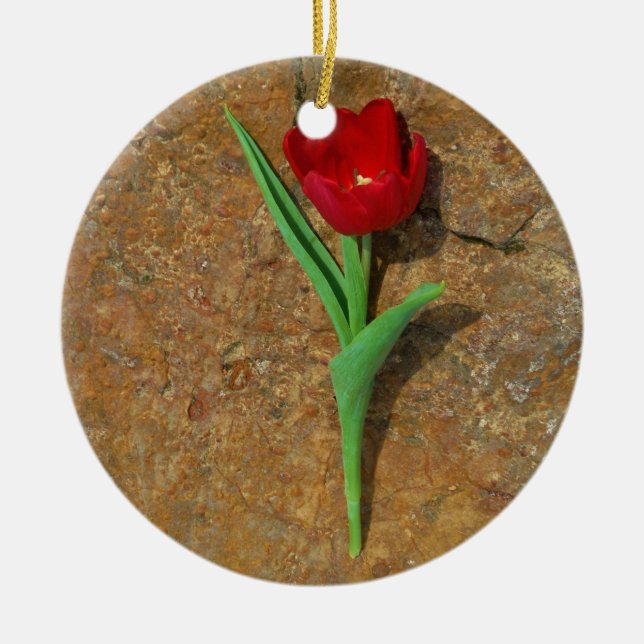 yellow and Red Tulip Ceramic Ornament (Front)