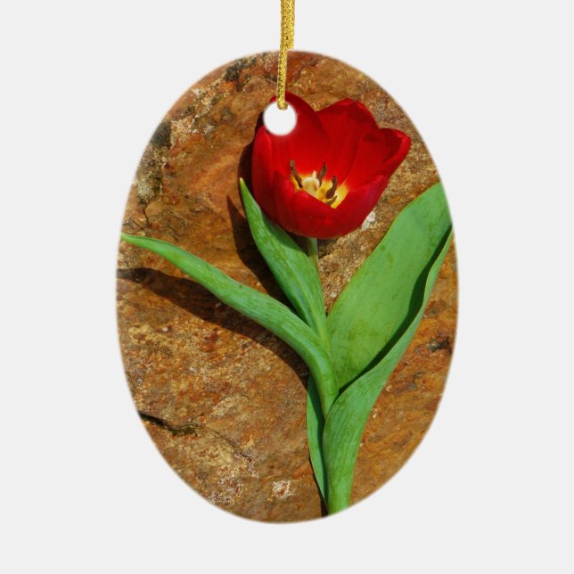 Yellow and Red Tulip Ceramic Ornament (Front)