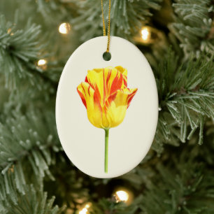 Yellow and red tulip ceramic ornament