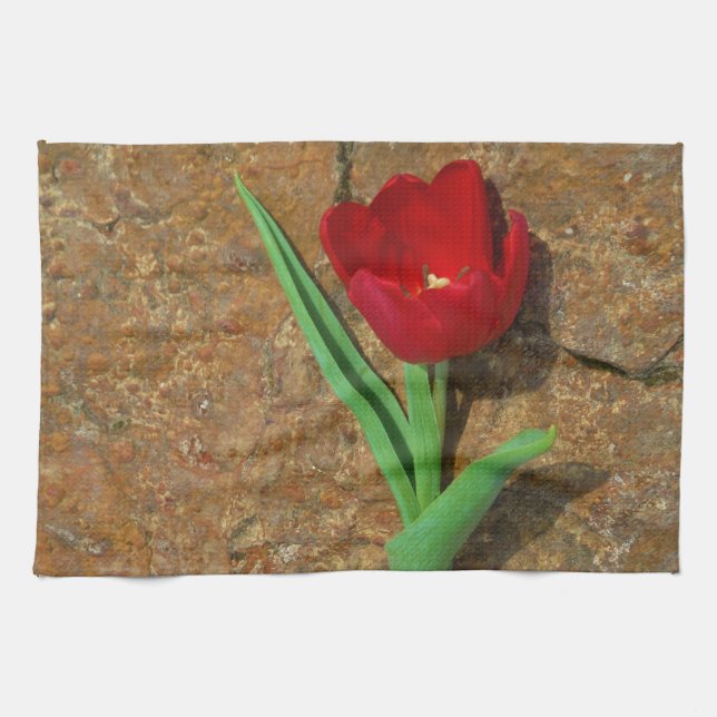 yellow and Red Tulip Kitchen Towel (Horizontal)