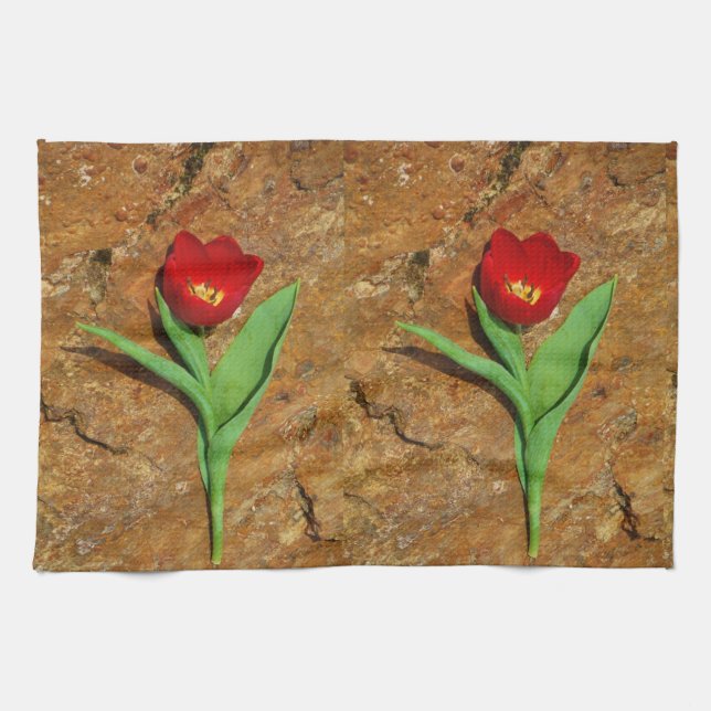 Yellow and Red Tulip Kitchen Towel (Horizontal)