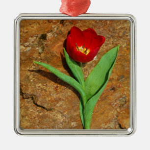 Yellow and Red Tulip Metal Ornament