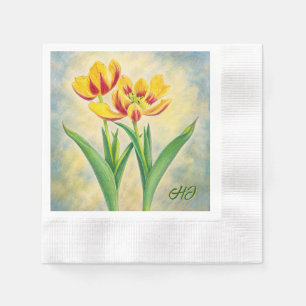 Yellow and Red Tulips Coined Napkins