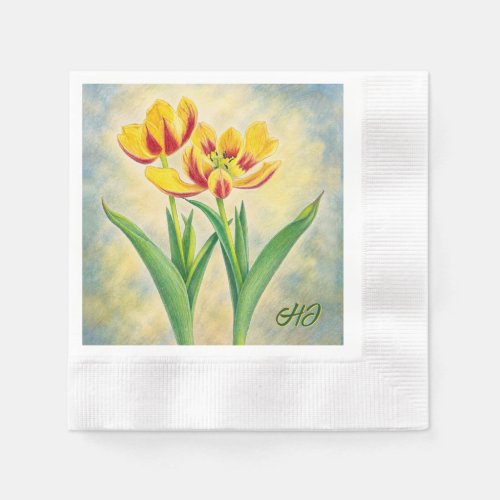 Yellow and Red Tulips Coined Napkins