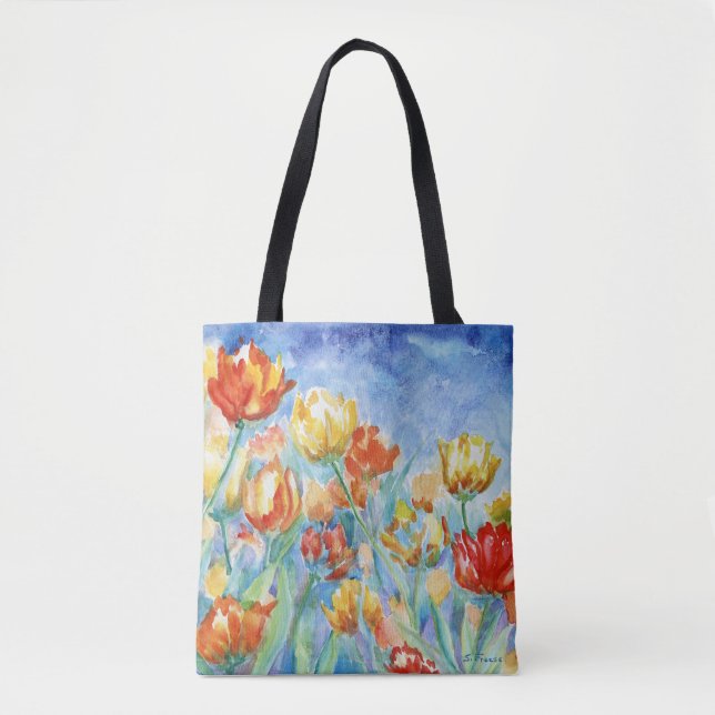 Yellow and Red Tulips Shoulder Tote (Front)