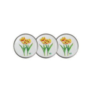 Yellow And Red Tulips With Text Golf Ball Marker