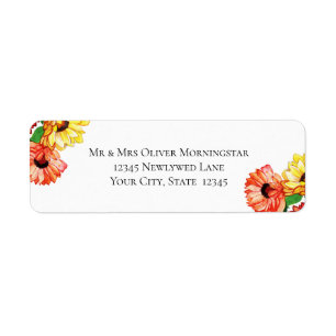 Yellow and Red Watercolor Flowers Label