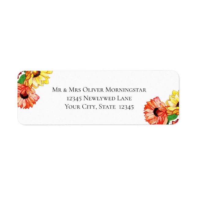 Yellow and Red Watercolor Flowers Label (Front)