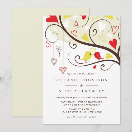 Red and Yellow Lovebirds Wedding Invitation