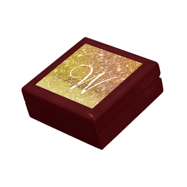 Yellow and Rose Gold Glitter Sparkle Chic Monogram Gift Box (Side)