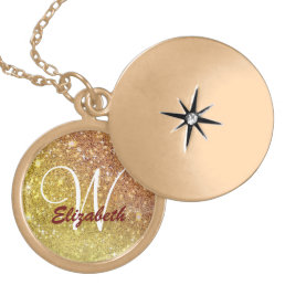 Yellow and Rose Gold Glitter Sparkle Chic Monogram Gold Plated Necklace