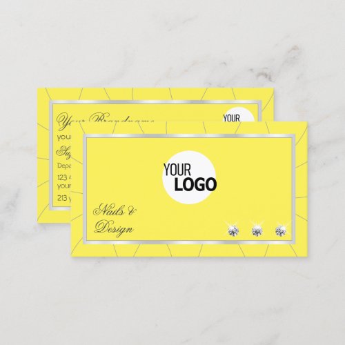 Yellow and Silver Frame Chic with Diamonds  Logo Business Card