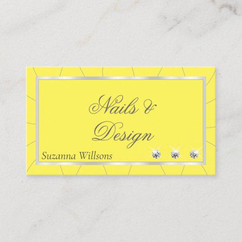 Yellow and Silver Frame with Diamonds Luxe Glam Business Card