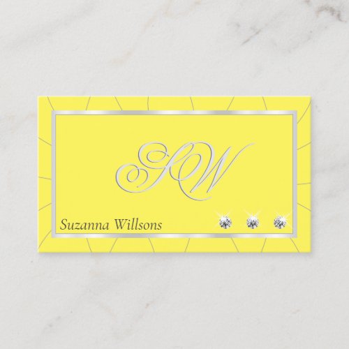 Yellow and Silver Frame with Diamonds  Monogram Business Card