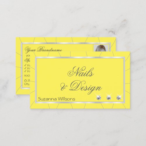 Yellow and Silver Frame with Luxe Diamonds  Photo Business Card