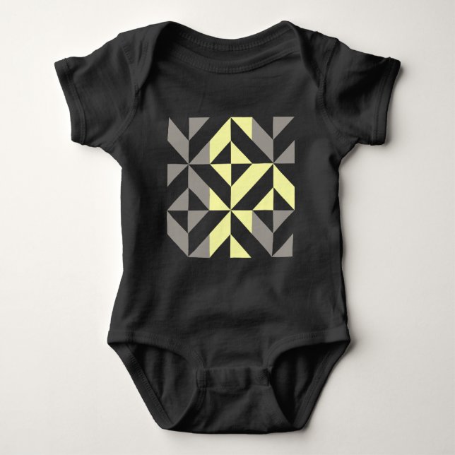 Yellow and Silver Geometric ZigZag Baby Bodysuit (Front)