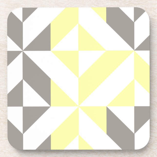 Yellow and Silver Geometric ZigZag Beverage Coaster (Front)