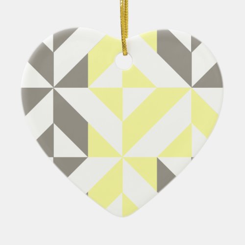 Yellow and Silver Geometric ZigZag Ceramic Ornament