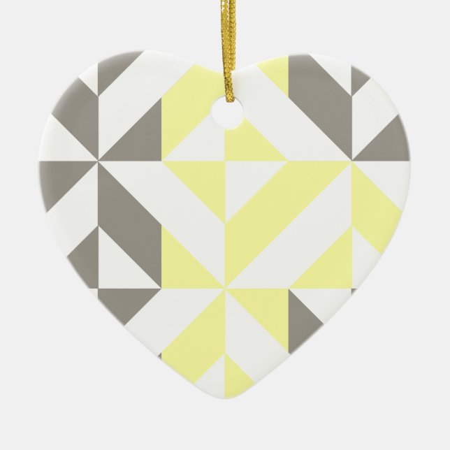 Yellow and Silver Geometric ZigZag Ceramic Ornament (Front)