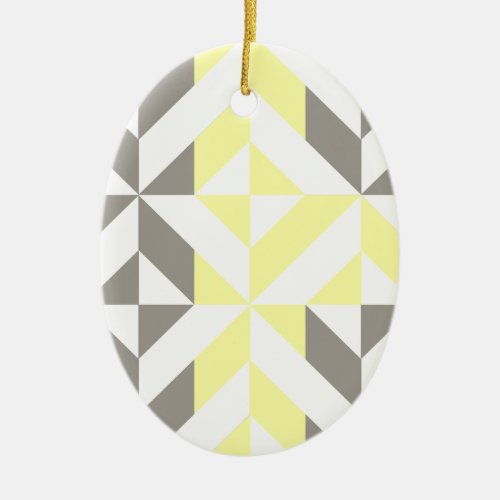 Yellow and Silver Geometric ZigZag Ceramic Ornament