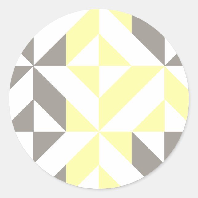 Yellow and Silver Geometric ZigZag Classic Round Sticker (Front)