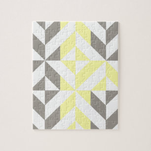 Yellow and Silver Geometric ZigZag Jigsaw Puzzle