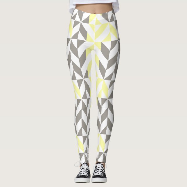 Yellow and Silver Geometric ZigZag Leggings (Front)
