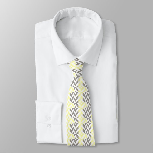 Yellow and Silver Geometric ZigZag Neck Tie (Tied)