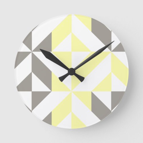 Yellow and Silver Geometric ZigZag Round Clock