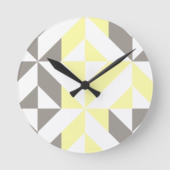 Yellow and Silver Geometric ZigZag Round Clock (Front)