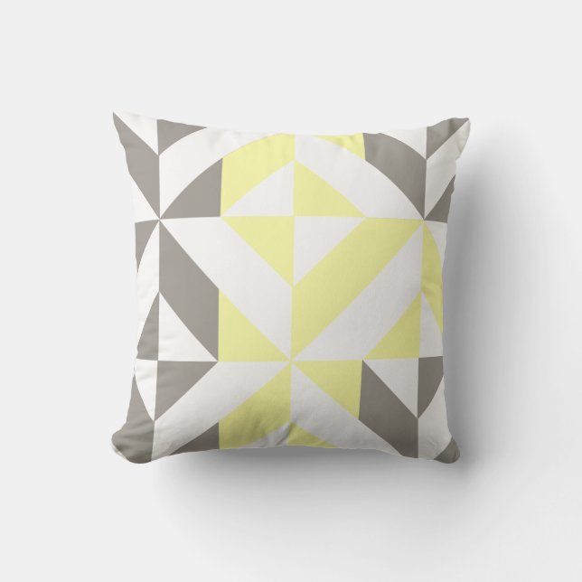 Yellow and Silver Geometric ZigZag Throw Pillow (Front)